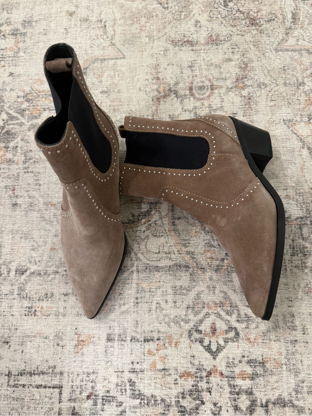 PAIGE Taupe Suede Studded Chelsea Boots - Women's